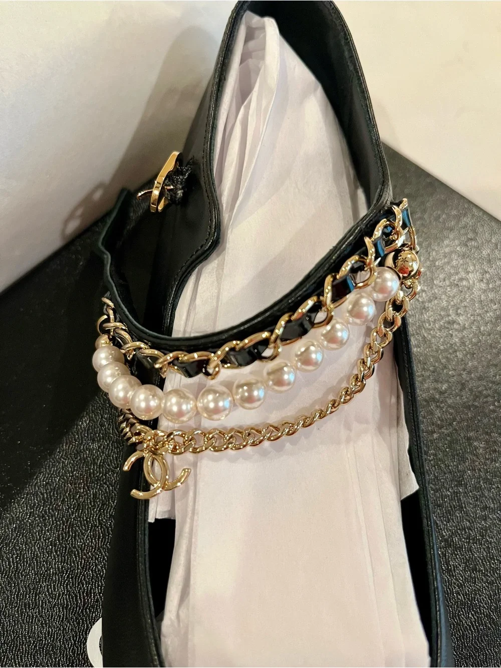 Authentic Chanel Mary Jane with gold CCs and pearls 37.5 $1625.00 NIB - Picture 9 of 9